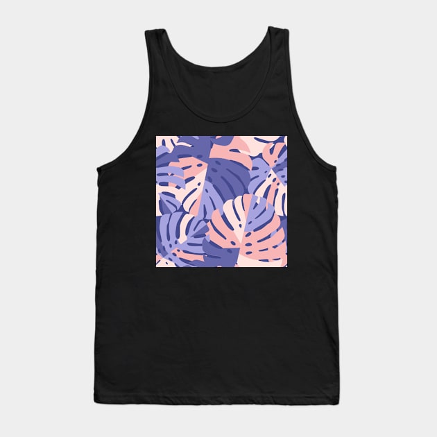 Color Block Monstera Leaves - Purple + Pink Tank Top by latheandquill